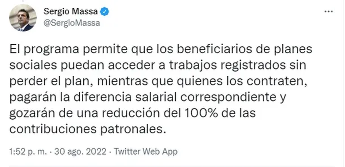 Massa se refirió al programa Puente al Empleo.
