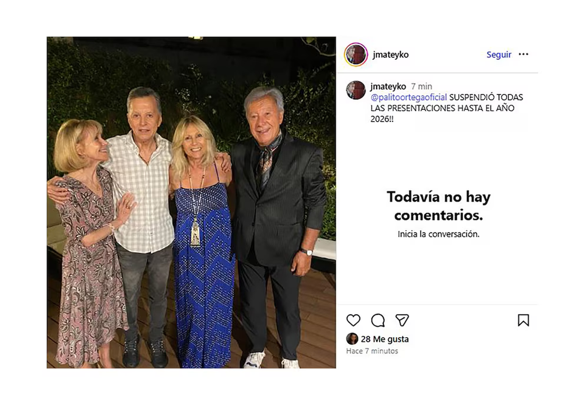 El anticipo de la suspensión de los shows de Palito Ortega que publicó Juan Alberto Mateyko con una foto donde se lo ve con la abogada Ana Rosenfeld. Foto: ámbito El anticipo de la suspensión de los shows de Palito Ortega que publicó Juan Alberto Mateyko con una foto donde se lo ve con la abogada Ana Rosenfeld. Foto: ámbito