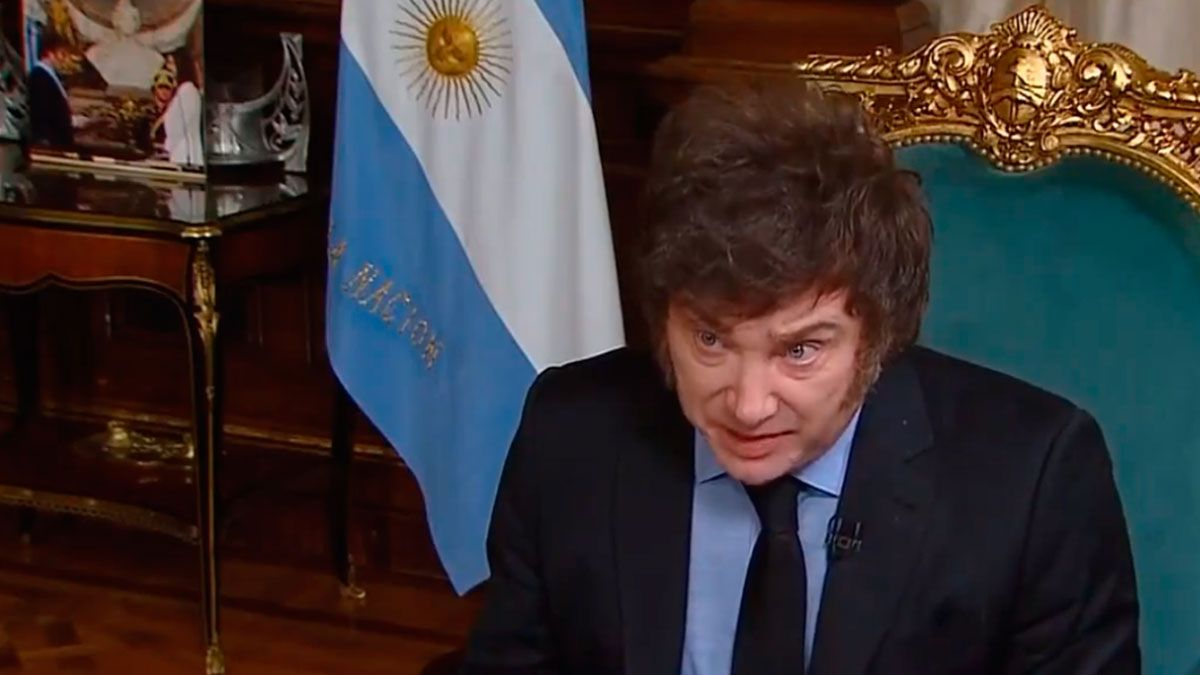 Javier Milei durante la entrevista con Esteban Trebucq. (Foto: Diario Paraná)