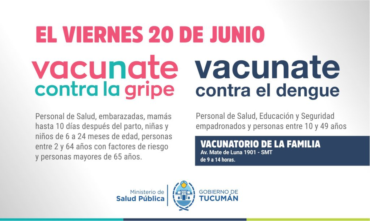 Tucumán refuerza la prevención con una jornada de vacunación contra la gripe y el dengue este viernes. Foto: Gobierno de Tucumán  