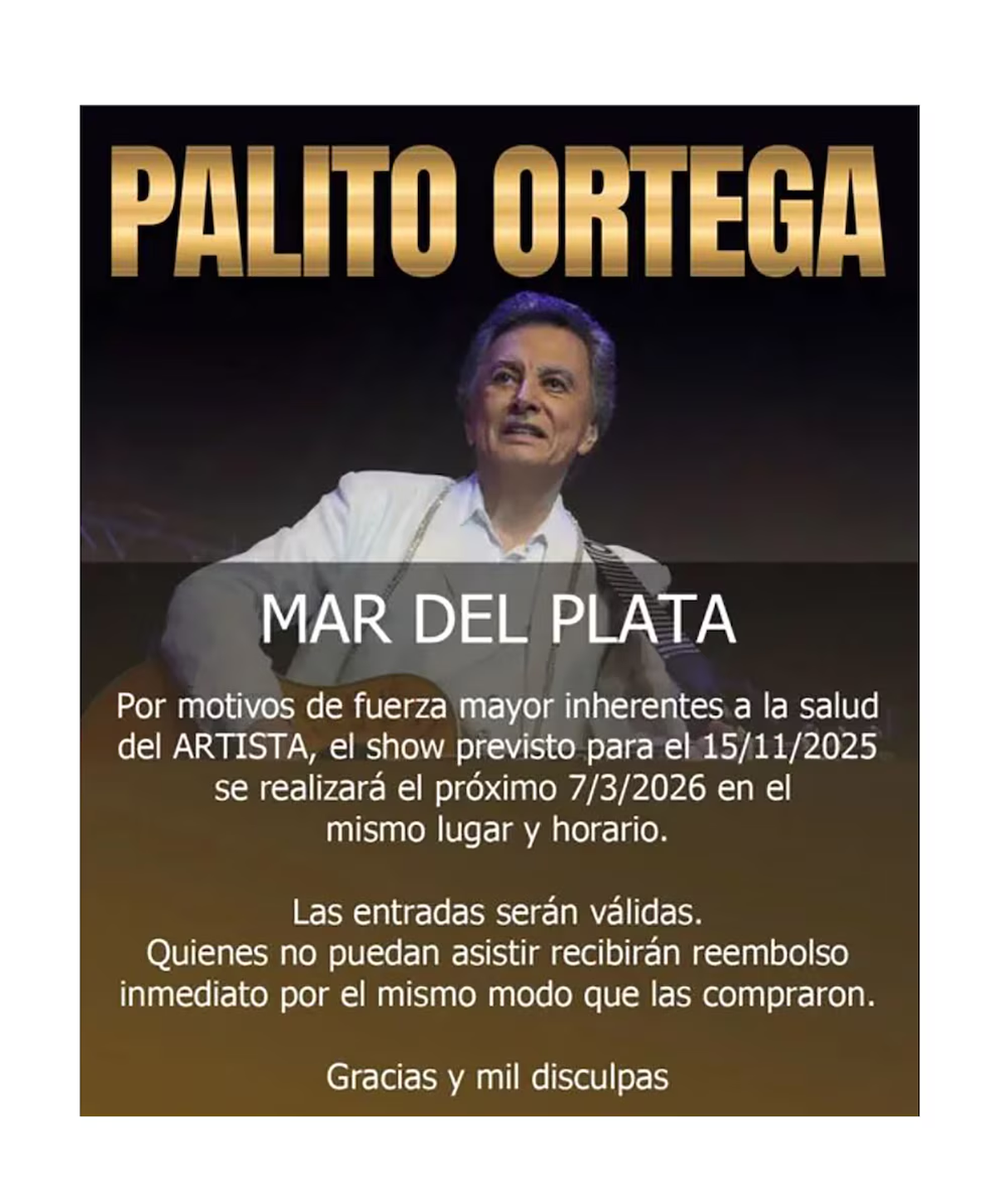 Mañana, Palito Ortega debía presentarse en Mar del Plata, pero decidió cancelar y reprogramar el show para el año que viene. Foto: ámbito Mañana, Palito Ortega debía presentarse en Mar del Plata, pero decidió cancelar y reprogramar el show para el año que viene. Foto: ámbito
