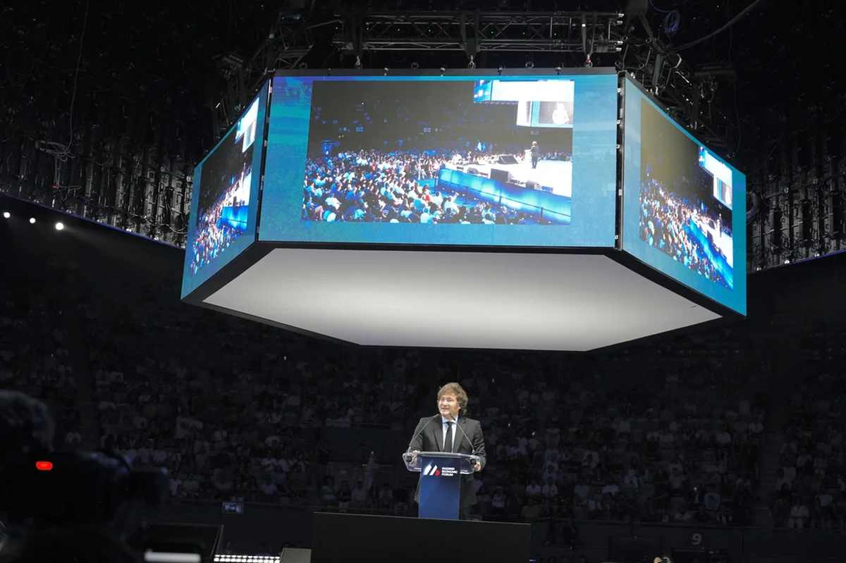 Javier Milei en un foro econ&oacute;mico de Madrid. Foto: Noticias Argentinas &nbsp;