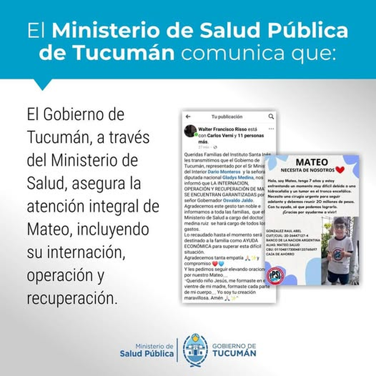 El Gobierno de Tucumán garantiza el tratamiento de Mateo.