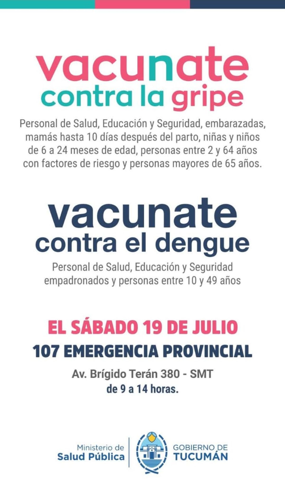 Este sábado habrá vacunación en el nodo 107.  