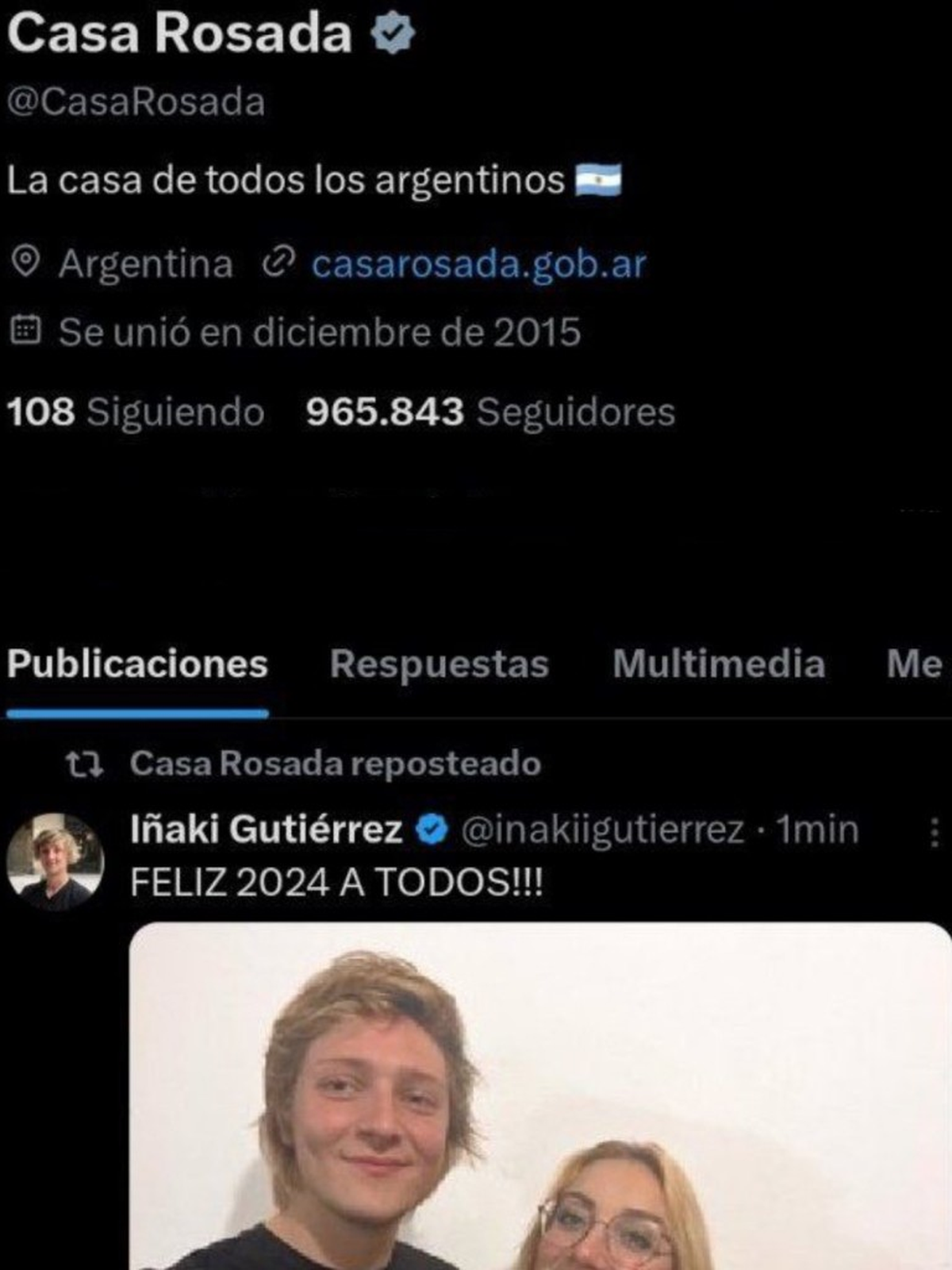 Traspié de Iñaki Gutiérrez: usó las redes institucionales de la Casa Rosada para mandar un saludo personal por Año Nuevo.