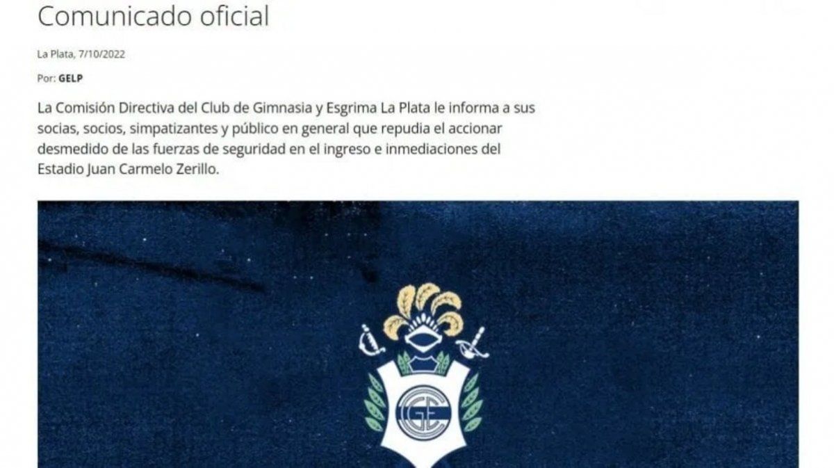 Luego de los incidentes, Gimnasia publicó un comunicado