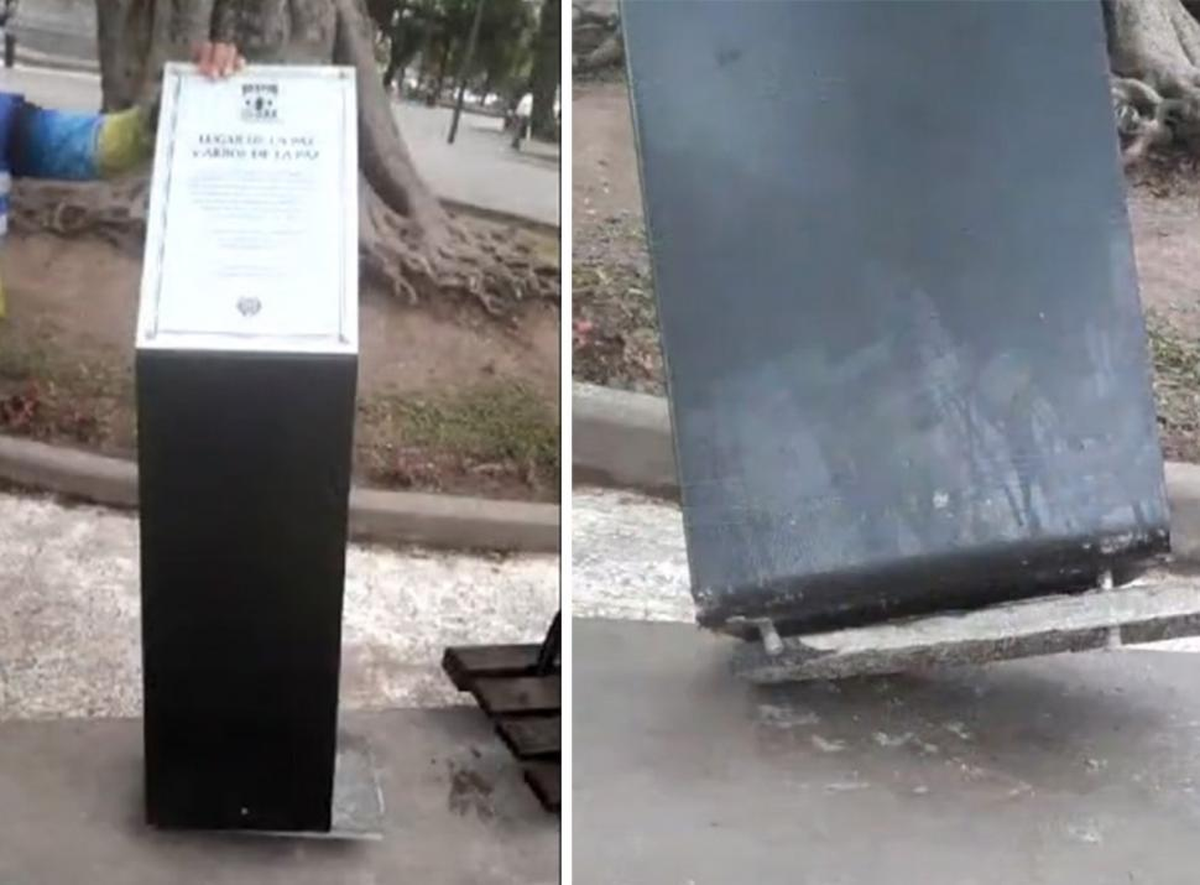 Removieron el basamento por la paz en Plaza Independencia. Foto La Gaceta