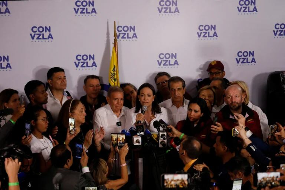 La declaraci&oacute;n de Mar&iacute;a Corina Machado tras los resultados electorales en Venezuela. (Foto: Infobae) &nbsp;