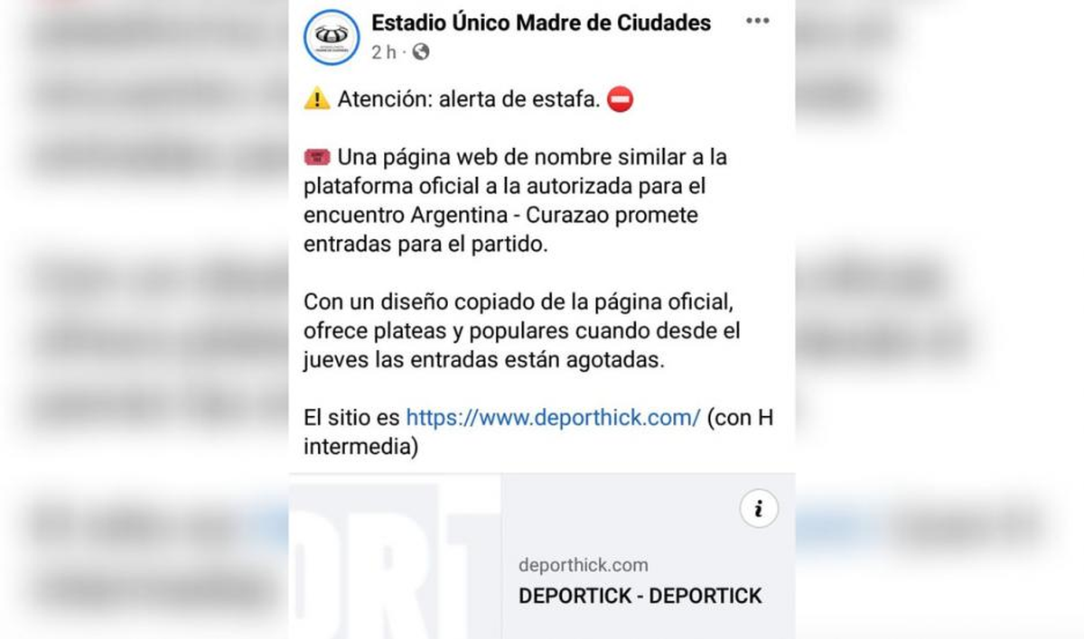 Argentina - Curazao: Advierten sobre una página falsa que promete entradas.