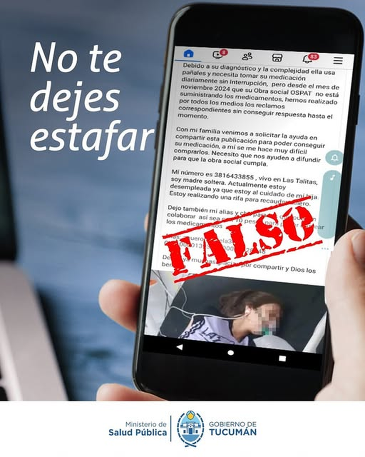 El Ministerio de Salud P&uacute;blica P&uacute;blica advierte por falsas solicitudes.