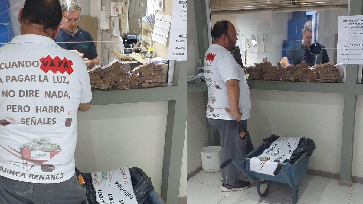 Córdoba: Llevó una carretilla llena de billetes para pagar la boleta de la luz