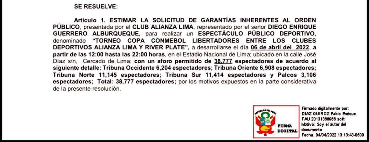 El Ministerio interior peruano garantiza el partido.