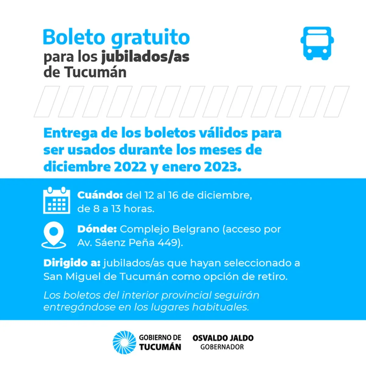 Mañana inicia la entrega del Boleto Gratuito para para jubilados -  Comunicación Tucumán