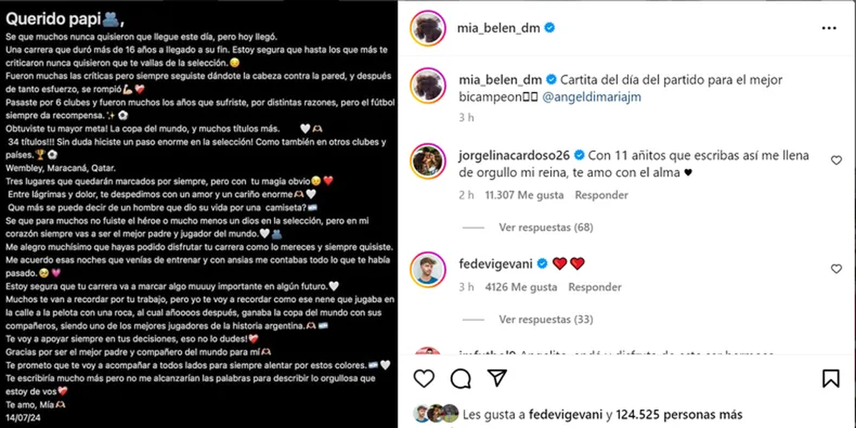 La emotiva carta de la hija de &Aacute;ngel Di Mar&iacute;a, tras coronarse campe&oacute;n de la Copa Am&eacute;rica. (Foto: C5N)