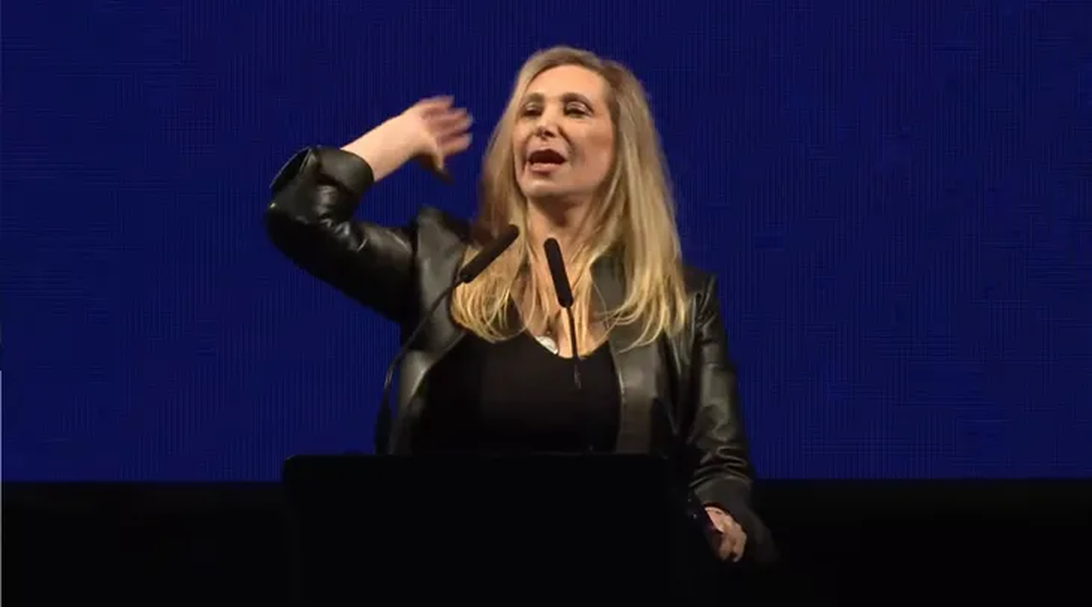 Karina Milei, en su presentaci&oacute;n en el Parque Lezama. (Foto: &aacute;mbito) &nbsp;