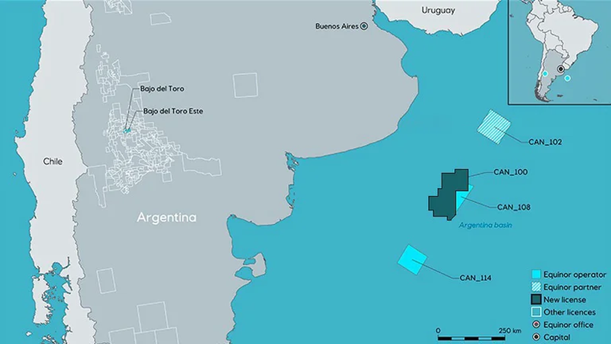 Zonas de Argentina donde se har&aacute; la exploraci&oacute;n de petr&oacute;leo en el mar.&nbsp;