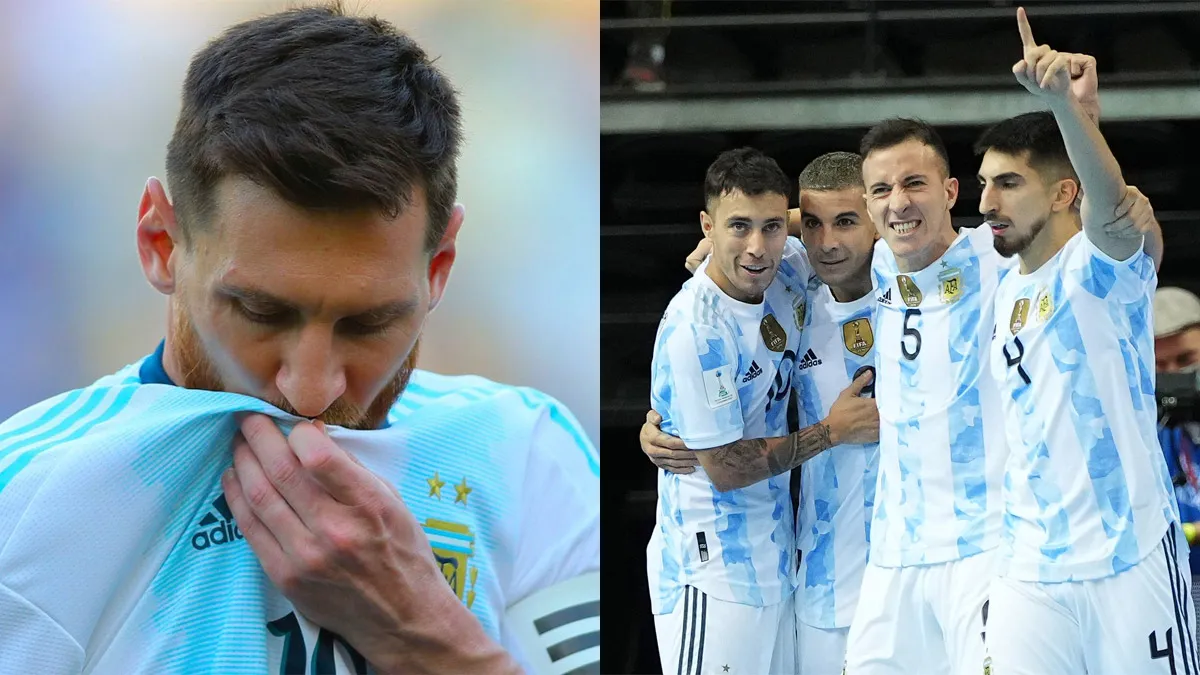 Messi y Di María apoyaron a la Selección de futsal en el triunfo ante Brasil y la clasificación a la final del mundo. Foto: diariouno.com.ar
