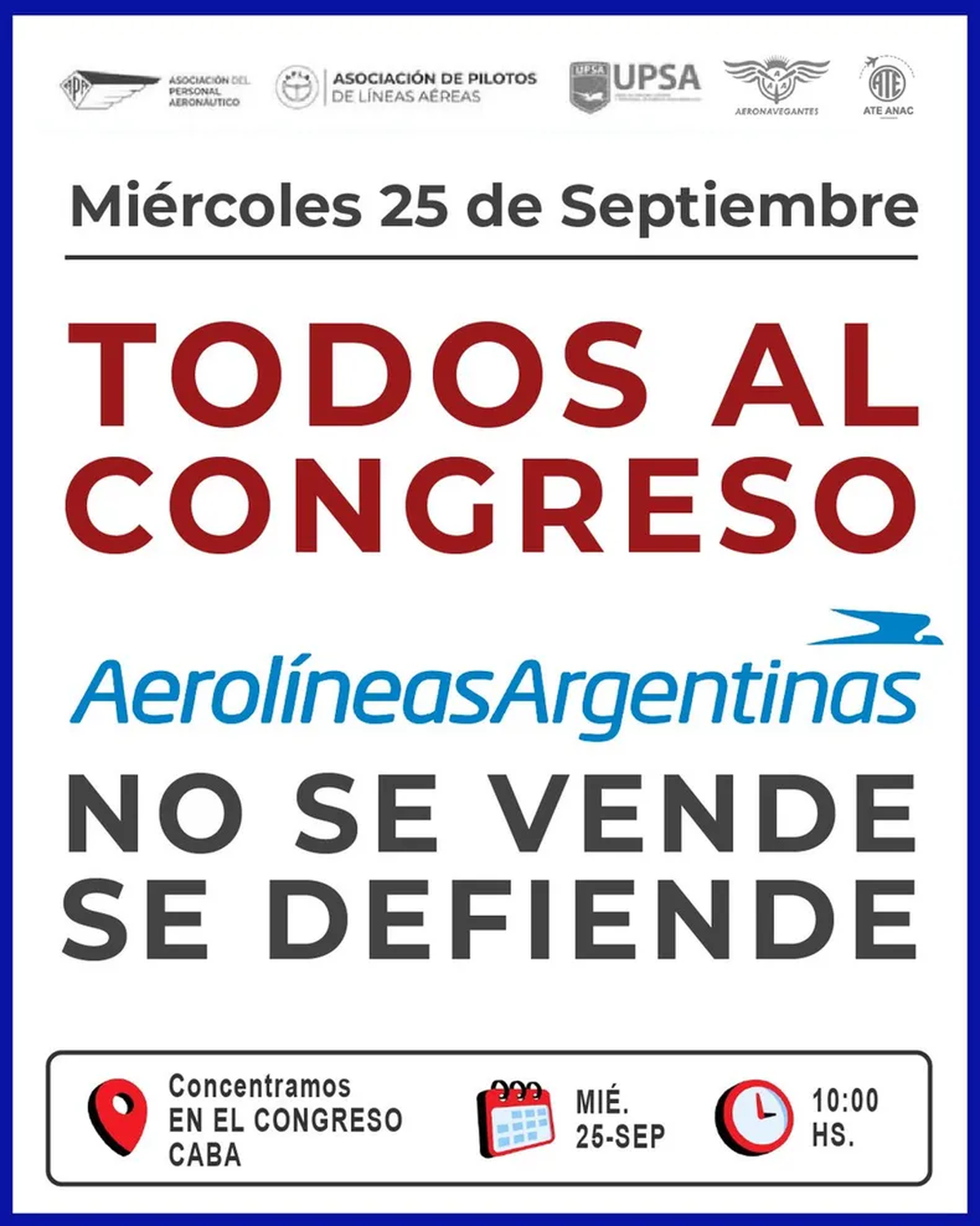 Los gremios aeron&aacute;uticos se manifestar&aacute;n frente al Congreso contra la privatizaci&oacute;n de Aerol&iacute;neas Argentinas. (Foto: C5N) &nbsp;