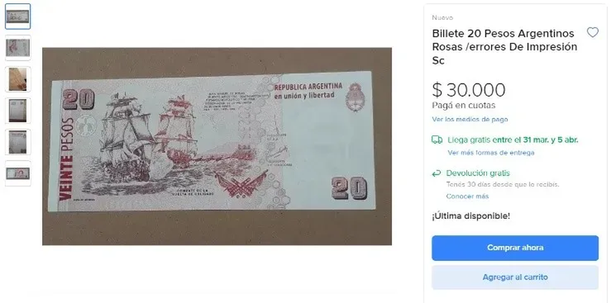 Cómo es el billete de $20 que se vende por $30.000?