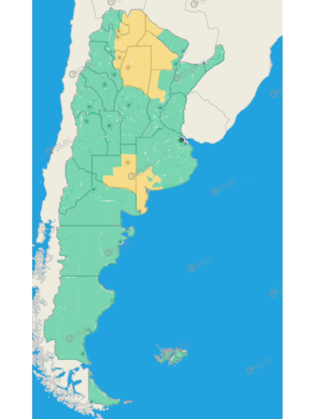 EL mapa de alertas de SMN para hoy. Foto: Infobae  